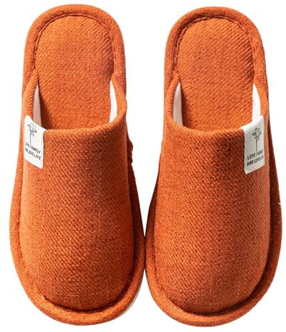Colexy Pantofole Donna Uomo Antiscivolo, Lino di Cotone Materiale Comode e Traspiranti Slippers per Interni Pantofole Ospiti Lavabili Autunno Inverno Ciabatte per Hotel Casa Spa (Arancione, 36-37)