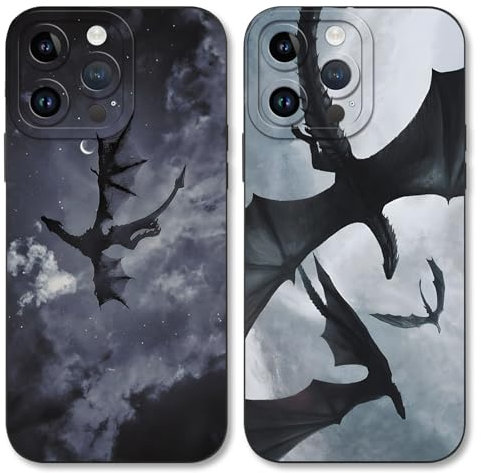 2 Stück Handyhülle für iPhone 16 15 14 13 12 11 X XS XR 8 7 Plus Mini Pro Max SE Hülle,Coole Cartoon Drachen Anime Fourth Wing Manga Muster Silikon Weiche TPU Stoßfest Schutzhülle Case, Schwarz