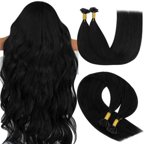 YoungSee 60 cm Bonding Extensions Echthaar Schwarz Extensions Echthaar Bondings Schwarz 1g/s Bonding Echthaar Extensions Keratin Bondings Echthaar Remy K Tip Hair Extensions Echthaar 50g 1