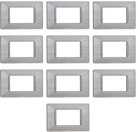 CONFEZIONE DA 10 PLACCHE IN PLASTICA SATINATA, COMPATIBILE CON VIMAR PLANA, 3 MODULI/POSTI, COLORE ARGENTO, DESIGN ELEGANTE E MODERNO, PER INTERRUTTORI/PRESE, TECNOPOLIMERO DI ALTA QUALITA'