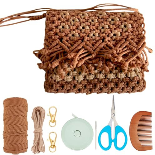WEBEEDY Macrame Taschen Set DIY Macrame Blumentasche Bastelset Mit 142 Metern 3mm Makramee Schnur (2 Farben) Und Videoanleitungen Handgemachtes Schultertaschen Set als Geburtstagsgeschenk
