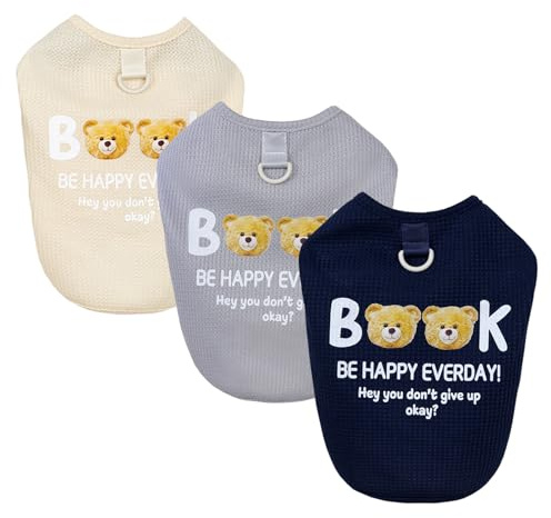 Izefia 3 Pièces Chien Chemises Vêtements Respirant Livre Ours Gaufré Motif Cool Été Coton Débardeur Gilet T Shirt pour Petit Chiot Chat