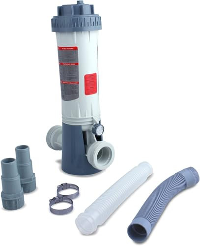 FSRTOP Automatischer Chlordosierer Chlorschleuse für Pool, Chemikaliendispenser mit Zubehör, Anschlussgröße 32-38 mm, Grau-Weiß