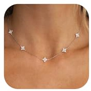 CUEZIY Dainty Silver Necklaces for Women Station Choker Cubic Zirconia Simulated Necklace Simple Cute Layering CZ Necklace Trendy Simple Jewelry Gifts