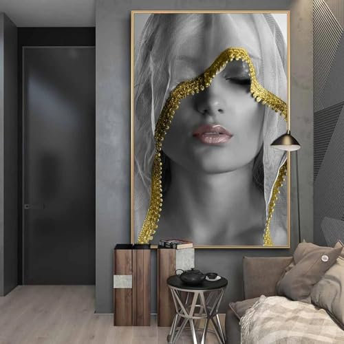 BMGKYAGL Leinwandbild mit Frauengesicht, Poster, Leinwandgemälde mit Frauenmotiv an der Wand, Kunstbilder für Wohnzimmer, 20 x 30 cm, Rahmen