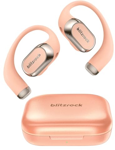 BlitzRock Open-Ear-Kopfhörer Bluetooth 5.4, Natürlicher Usgewogener Klang, Klare KI-Anrufe, 42 Stunden Spielzeit, IPX5-wasserdicht, Benutzerdefinierter App-EQ, On Ear Kopfhörer für Sport, Rosa