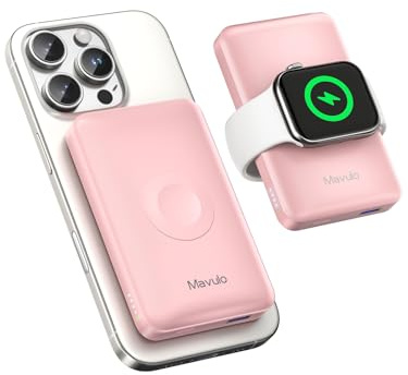 Magnetic Power bank 12000mAh, Wireless Portable Charger with iWatch Charger, 20W USB C Fast Charging Battery Pack for iPhone 16/15/14/13/12, Apple Watch (Pink, Milliamp Hours, 12000)