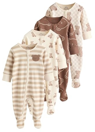 NEXT Baby Jungen Bedruckte Babyschlafanzüge mit Zweiwege-RV im 4er-Pack, Bärenmotiv