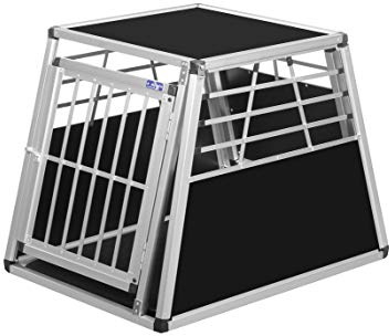 ALPUNA Transportbox N1 – Aluminium Hundebox 92x65x68,5cm – Auto Hundebox mit Notausstieg, sicherer Hundetransport im Kofferraum mit Stoßstangenschutz
