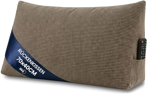 Keilkissen Rückenkissen für Bett und Sofa 70 cm breit - großes Lesekissen Couchkissen Wandkissen – Sofakissen Stützkissen für die Rückenlehne Reading Pillow Rückenstützkissen Braun – Cordstoff