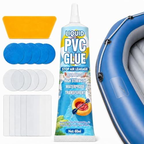 Mosconly Pool Reparaturset mit Flicken 60ml, Transparent Langlebig Flickzeug Luftmatratze, Wasserdicht, PVC Kleber, Schlauchboot Reparaturset für Schwimmringe, Hüpfburgen, PVC,Vinyl und Gummiprodukte