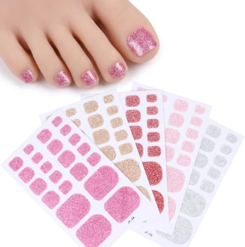 5 Blätter Nagelfolie für Fußnägel Glitzer Zehennagel Aufkleber Selbstklebend Full Wraps Toenail Stickers für DIY Nail Art(110 Stück)