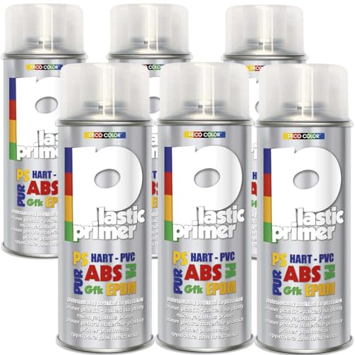 Deco Color Plastic Primer 400ml - Grundierung für verschiedene Kunststoffe PUR, PS, PA, EPDM, ABS, GfK Hart-PVC und ähnliche (Gartenmöbel/Pflanzengefäße usw.) (6 Dosen Plastic Primer 400ml)