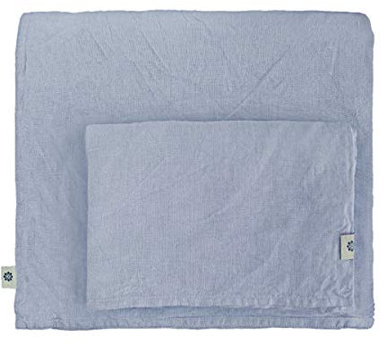 Linen & Cotton Set de Housse de Couette/Linge de Lit Caelum, 100% Lin Lavé - 140 x 200cm (Single), Bleu