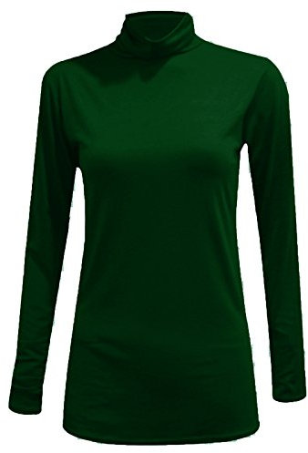 ER Direct Women Long Sleeve Plain Turtle Polo Neck Ladies Stretch Plus Size Top T Shirt (UK M/L, Bottle Green)