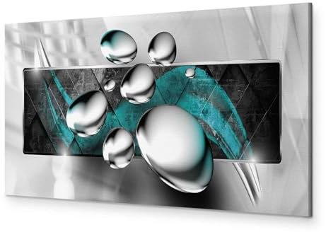 murando - Wandbilder XXL 3D Effekt 135x45 cm 1 tlg - Wand Deko Vlies Leinwand Bilder Groß Wanddeko Wohnzimmer Schlafzimmer Kunstdrucke Panoramabild - Abstrakt geometrische Muster türkis silber