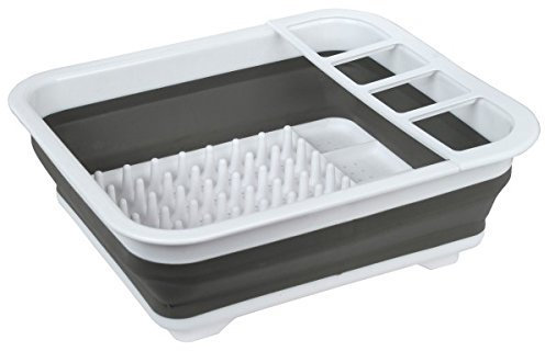 Glow Collapsible Dish Drainer – Durable and Compact Folding Portable Kitchen Sink Rack with Non Scratch Plate Grips and Cutlery Utensil Holders – Ideal for Home, Camping, Caravan and Travelling