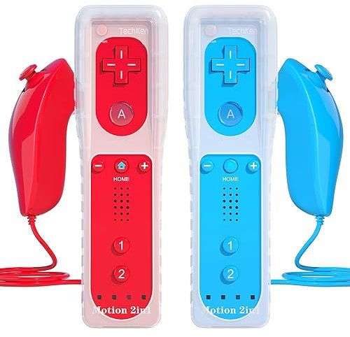 TechKen Controller für Wii mit Motion Plus und Wii Nunchuck Controller Wii Fernbedienung Nunchuk Kontroller Wii Vernbedinung Remote Plus Controller Ersatz für Wii/WiiU (Blue&red)