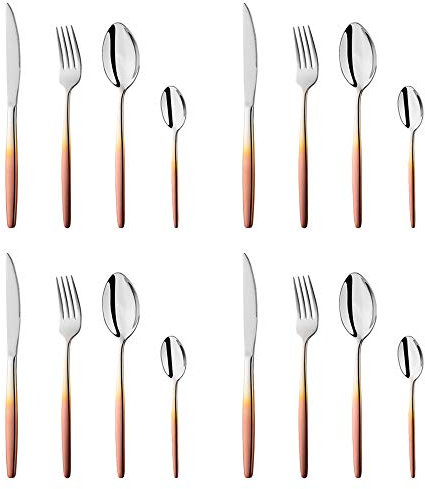 Bisda Coutellerie set En Acier Inoxydable Poignée de Couleur Couverts de Table Or Rose Argenterie Couverts set 16 pièces Vaisselle ensemble Service pour 4
