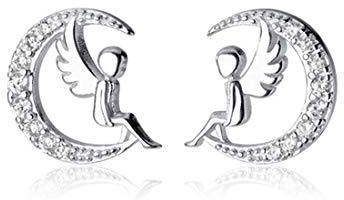 925 Sterling Silber Kristall Engelsflügel kleine Ohrringe Engel Baby Fee Mond Schmuck niedlich allergiefrei Ohrstecker für Frauen Prinzessin Geschenke