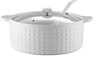 JLWM Cuenco para Sopa con 2 Asas Y Tapa, 2000ML Cuencos para Sopa con Asas Cuchara Tazón De Porcelana Cerámico Horno Microonda Cocina Estilo Japonés Grande para Caldo-Blanco