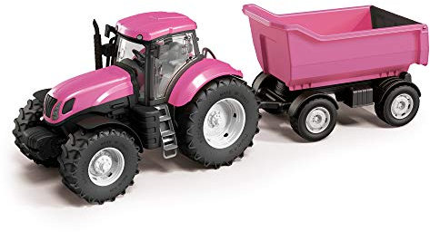 URBN-TOYS Tracteur rose pour enfants avec remorque