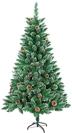 UISEBRT Albero di Natale Artificiale 150cm - Albero di Decorazione con Supporto in Metallo, Verde (PVC Verde con Effetto Neve e pigne, 150cm)