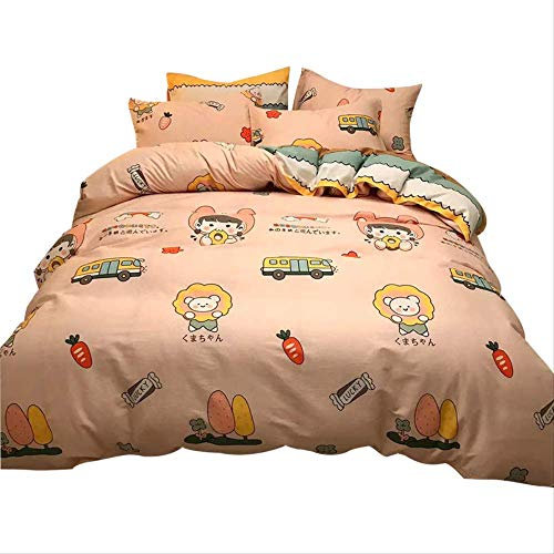 qwqe Algodón algodón de Cuatro Piezas Conjunto sábana Set pequeño Fresco Dibujos Animados niños Linda Ropa de Cama 200 x 230cm.