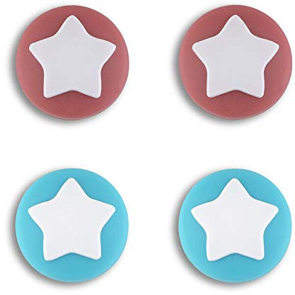 eXtremeRate PlayVital Agarres para el Pulgar para Nintendo Switch Joycon Lite Tapas de Joystick con Estrella Thumb Grip de Silicona Tapas de Pulgar para Switch Lite joycons(Rojo Indio+Bondi Azul)