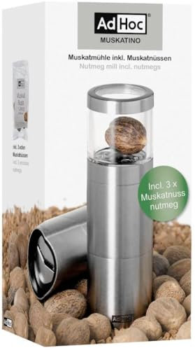 AdHoc Geschenkset 1x manuelle Muskatmühle MUSKATINO, 3x Muskatnuss inklusive