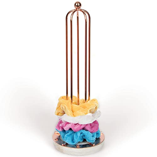 J JACKCUBE DESIGN Rose Gold Metal Scrunchie Holder Stand, Hair Bands Scrunchies Display Organizer for Teen Girls Accessories, Hair Ties, Bracelet, Jewelry Storage Tower- MK726A (Rose Gold)