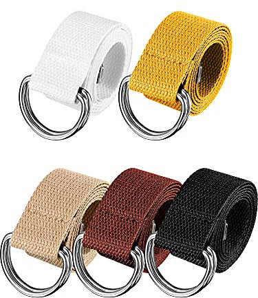 Geyoga 5 Stück Leinengürtel D-Ring-Webgürtel für Männer und Frauen, Stoffgürtel mit Doppelschnalle für Hosen, Röcke, Hemden, Weihnachtsgeschenke, Mehrfarbig, Width 1.25″/3.2cm, length 47″/110 cm