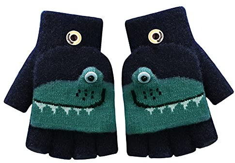 Kinder Convertible Winter Handschuhe für Mädchen Jungen 4-8 Jahre Halb Fingerlose Handschuhe mit Flip-Top Kaltes Wetter Kinder Fäustlinge Warme Strick Handschuhe Warm Isolierte Handschuhe Geschenk