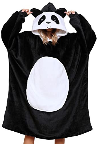 Niwicee Panda Übergroße Decken-Hoodie Flanell mit Kapuze Pulloverdecke Sweatshirt Unisex Kapuzenpullis Geschenk für Männer Frauen Geschenk -Panda