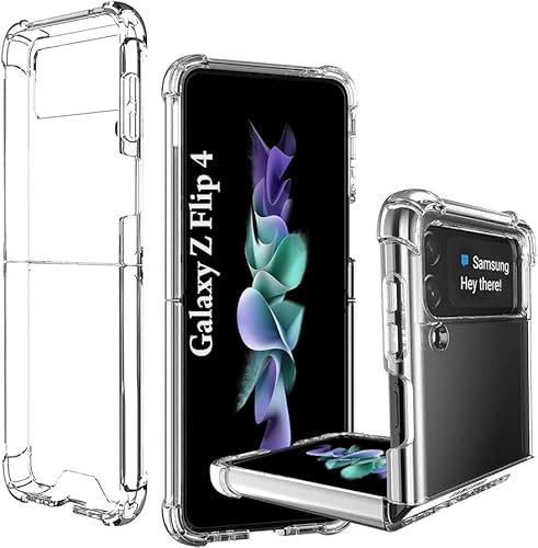 For Samsung Galaxy Z Flip 4 Case With Raised Corners & Camera Protection, Slim Fit, Shock-Absorbent Silicone PC Gel Bumper, Wireless Charger Compatible Z Flip4 Phone Cover (Crystal Clear Transparent)