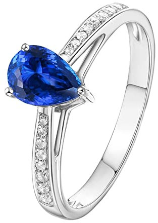 Zierlicher Ring, Memento Mori Ring 18 Karat (750) Weißgold mit 1,02ct Blau Tropfenschliff Saphir Größe 66 (21,0)