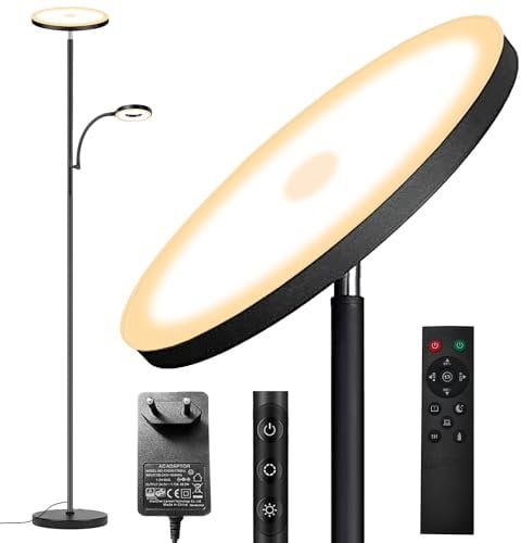 42W Stehlampe Wohnzimmer, 4200LM LED Deckenfluter mit Leselampe 2700K-6500K Stufenloses Dimmen , Fernbedienung und Touch-Steuerung, Moderne Dimmbar Standleuchte für Wohnzimmer Schlafzimmer Büro