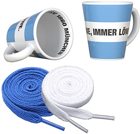 TSV 1860 München Tasse „Einmal Löwe, immer Löwe + 2 Paar Fan-Schnürsenkel