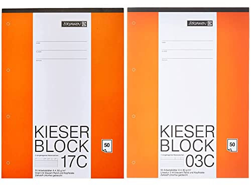 Brunnen Block A4 Kieserblock liniert 50Bl & 1042923 KIESER-Block Lineatur 3 (A4, Weiß, 50 Blatt, blanko, 80 g/m², Klasse 3)