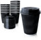 PWgoods Takeaway Paper Coffee Cups Black Ripple with Lids 8oz / 227ml | Disposable Insulated Triple Wall | 50 Pack