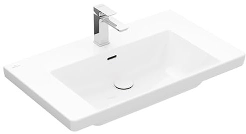 Villeroy & Boch Subway 3.0 Schrankwaschtisch, 800 x 470 mm, 1 Hahnloch, mit Überlauf, ungeschliffen, 4A7080R1, Farbe: Weiß Ceramicplus