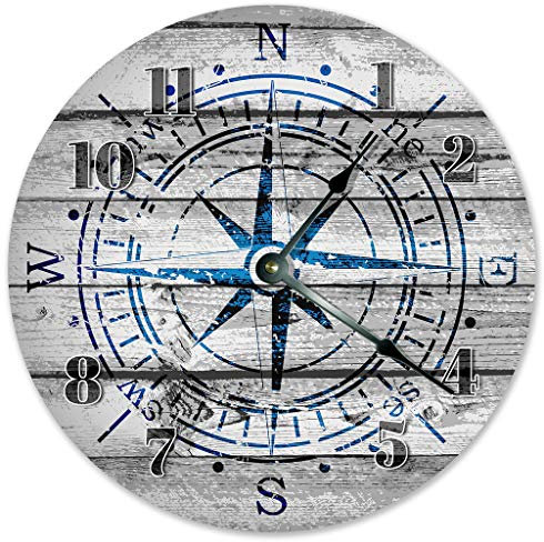 Orologio da parete con bussola a forma di rosa e vento grigio da 5 pollici, orologio da viaggio grande da 0,5 cm, orologio da parete