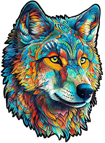 Blumuze Holzpuzzle Erwachsene, Furchtloser Wolf Holzpuzzle Einzigartige Tierform Puzzleteile, Puzzle aus Tierteilen, Puzzle Holz Erwachsene mit Geschenkbox aus Holz 630 Stück(XL -60 * 43.5cm)