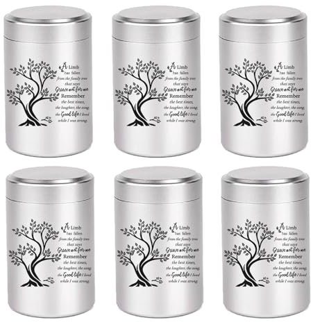 Kleine Urnen für menschliche Asche, 6 Stück, Mini-Urnen für Asche, 7,6 cm, Andenken-Urnen für Asche, Behälter für Asche, Behälter zum Teilen von kleinen Andenken, Aluminium-Urnen, Gedenk-Aschenhalter