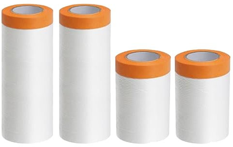 Funnytek 4Rollen Abdeckfolie mit Klebeband, Transparent Abdeckfolie mit Gewebeklebeband Selbstklebend für Goldband Masker und Malerkrepp zur Staubschutz (280cm+240cm+55cm)