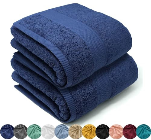 LEBENGOOD Juego de Toallas Baño Grandes 100% Algodón Premium 550gsm | 2 Toallas Ducha (90x170 cm) | Suaves, Absorbentes y Resistentes | Set de Toallas Extra Grandes para Baño y SPA (2 90X170 Azulon)