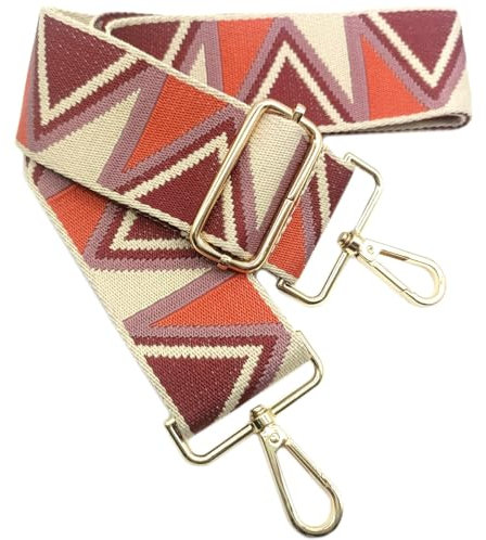 Verstellbarer Schultergurt Taschengurt Breit 5CM Rot Beige, Taschengurte Breit zum Wechseln mit Karabiner Gold, 80-130 cm Tragegurt Tasche für Damen Schulterriemen, Handtasche, 908