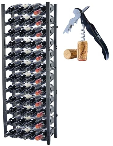 Lendo Online Botellero - Vinoteca - Portabotellas de Vino - Almacenamiento de vinos con sacacorchos Recubrimiento de Polvo Negro Metal Acero Boteleros Estilo (45x20x120cm (48 Botellas))
