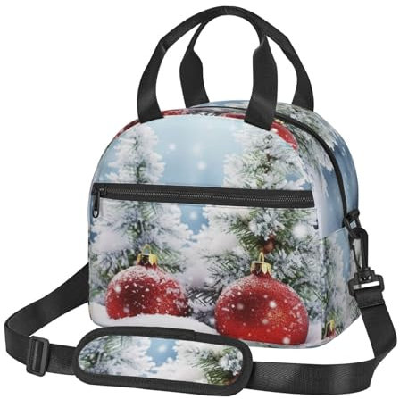 VTCTOASY Lunchtasche mit Weihnachtsbaumkugeln, Schnee-Aufdruck, für Damen und Herren, wiederverwendbar, isoliert, wasserdicht, Kühltasche für Picknick, Büro