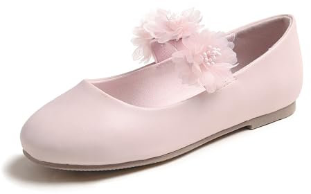 Feversole Girls Cute Dress,Ragazze Mary Jane Strap Scarpe Basse Ballerine da Principessa Scarpe da Scuola Piatte Fiore Rosa Pallido Cinturino Elastico in Pelle vegana 32 EU